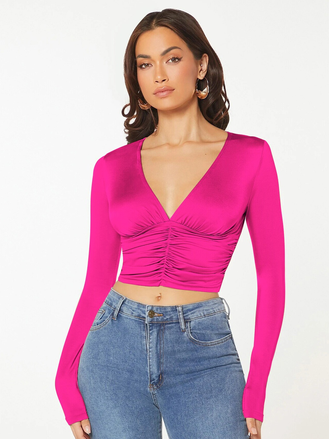 

Stylecast X Slyck V-Neck Fitted Crop Top, Pink
