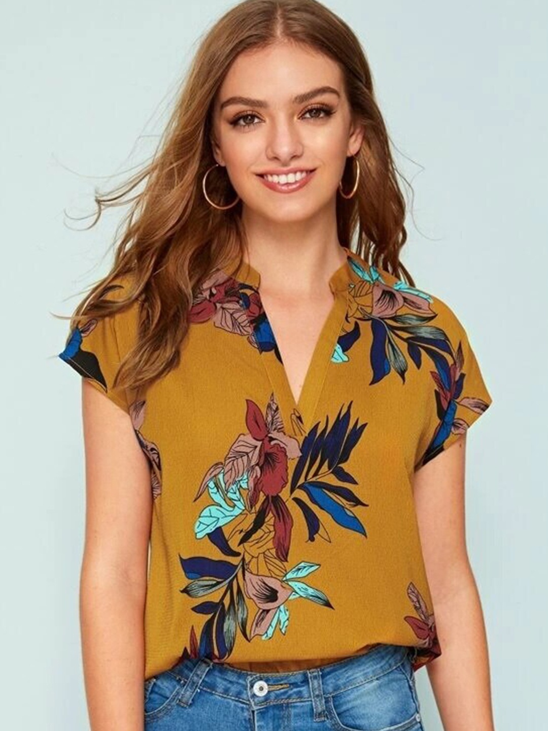 

Stylecast X Slyck Floral Printed Extended Sleeves Top, Mustard