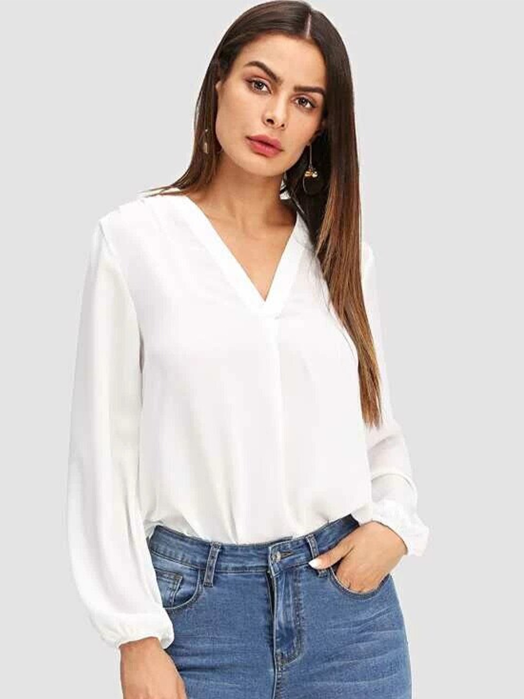 

Stylecast X Slyck V Neck Puff Sleeves Regular Top, White