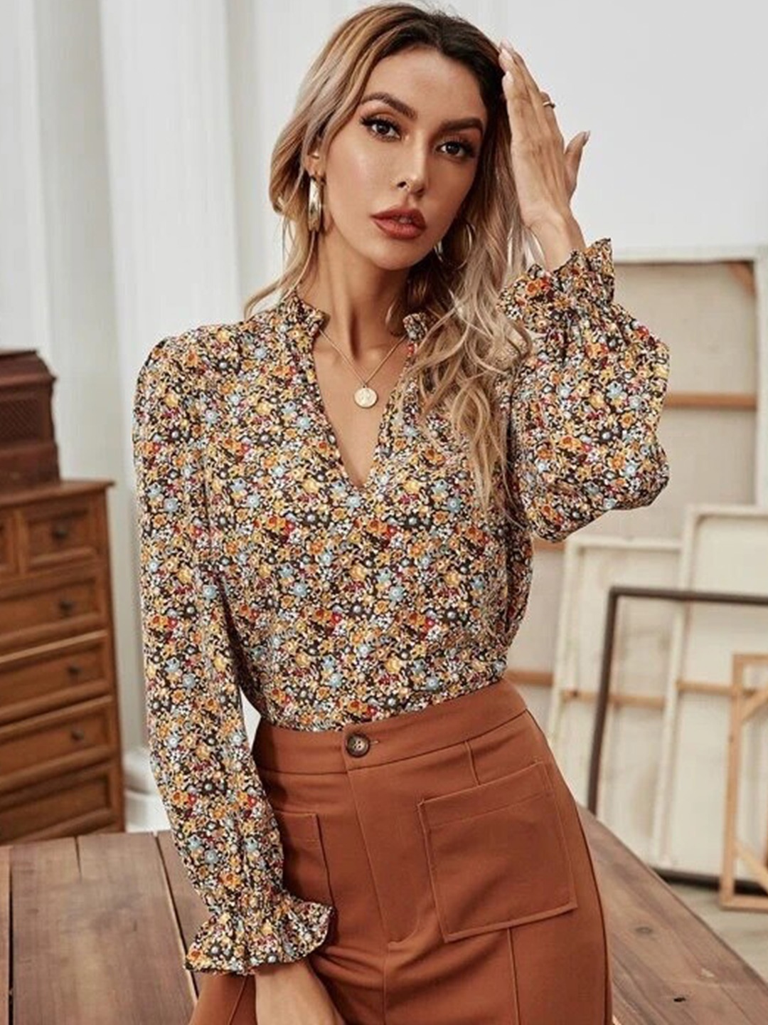 

Stylecast X Slyck Floral Printed Regular Top, Mustard