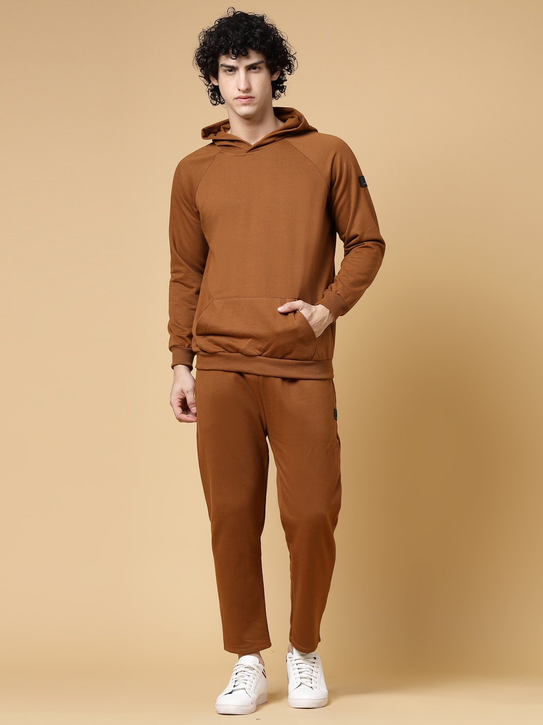 

Rigo Men Solid Oversized Hooded Cotton Tracksuits, Brown