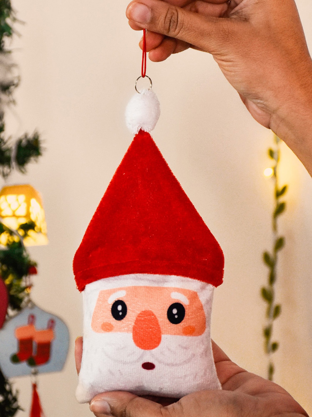 

Indigifts Set Of 8 Decoration Reversible Santa Soft Toys, Red