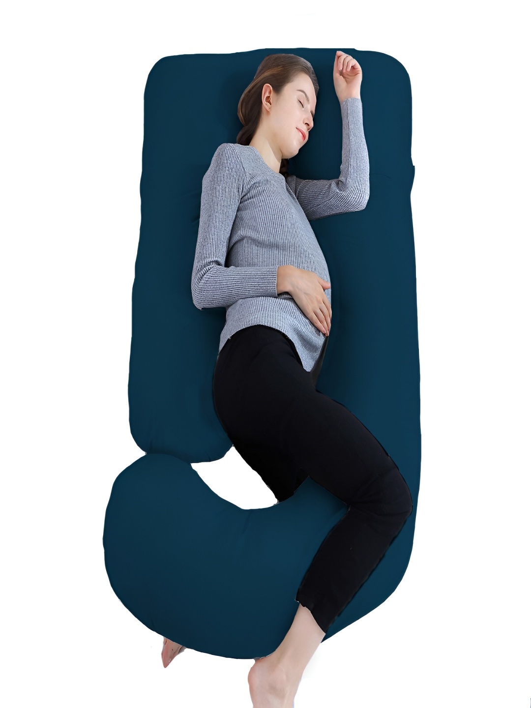

Mom's Moon Blue Cotton Lightweight Maternity J Shaped Pillow