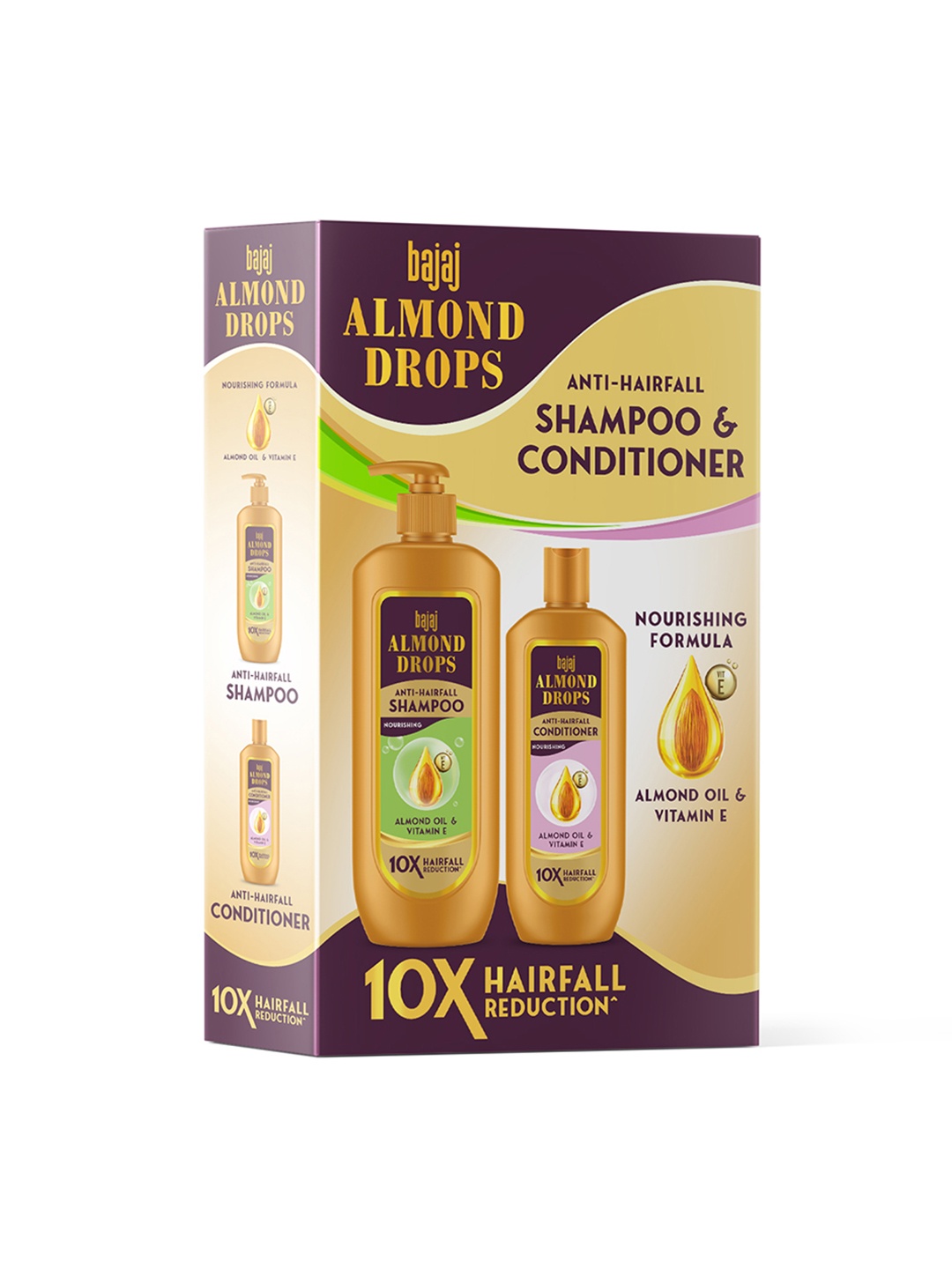 

BAJAJ CONSUMER CARE Almond Drops Anti-Hairfall Combo - Shampoo 340ml & Conditioner 175ml, Gold