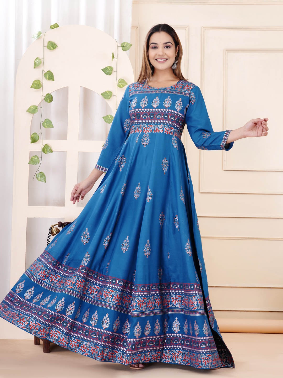 

DRESSAR Ethnic Motifs Printed A Line Maxi Ethnic Dress, Blue