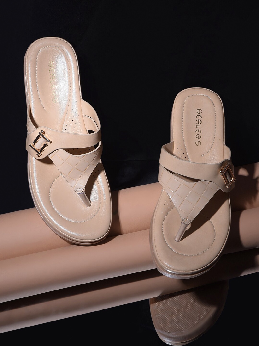 

Liberty Textured Open Toe Wedges With Buckle Detail, Beige