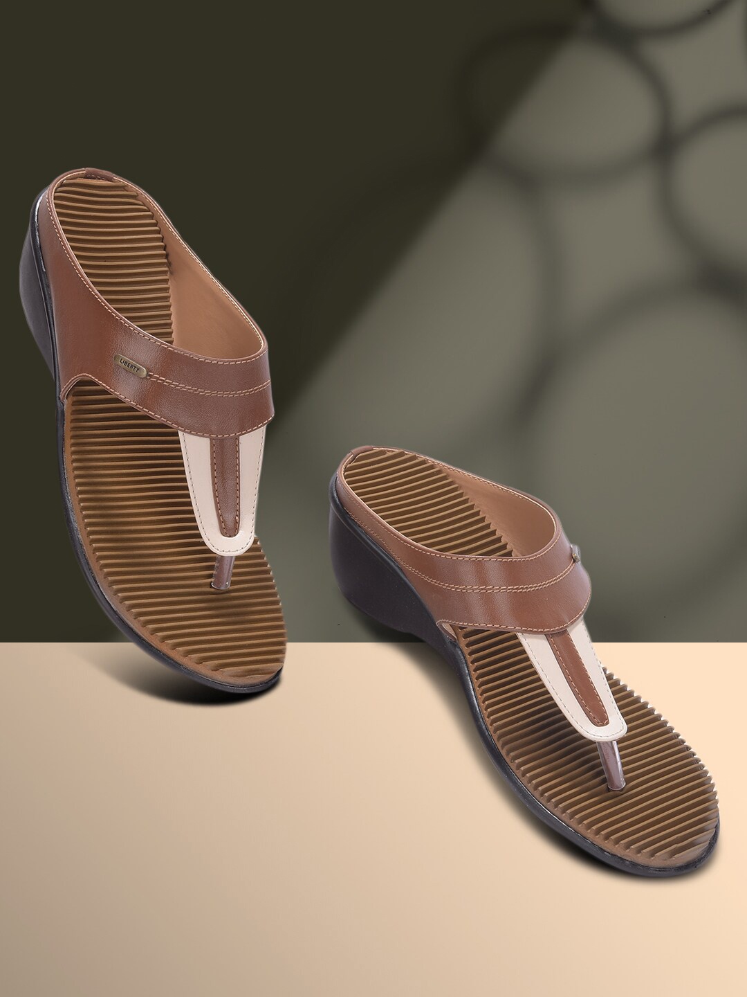 

Liberty Colourblocked Open Toe Wedges, Tan