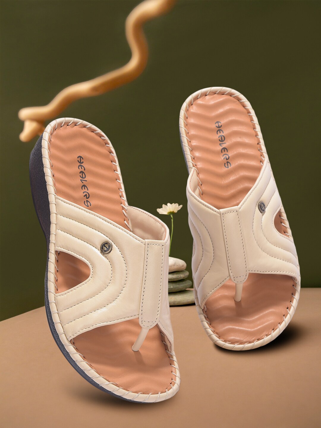 

Liberty Textured Open Toe Flats, Cream