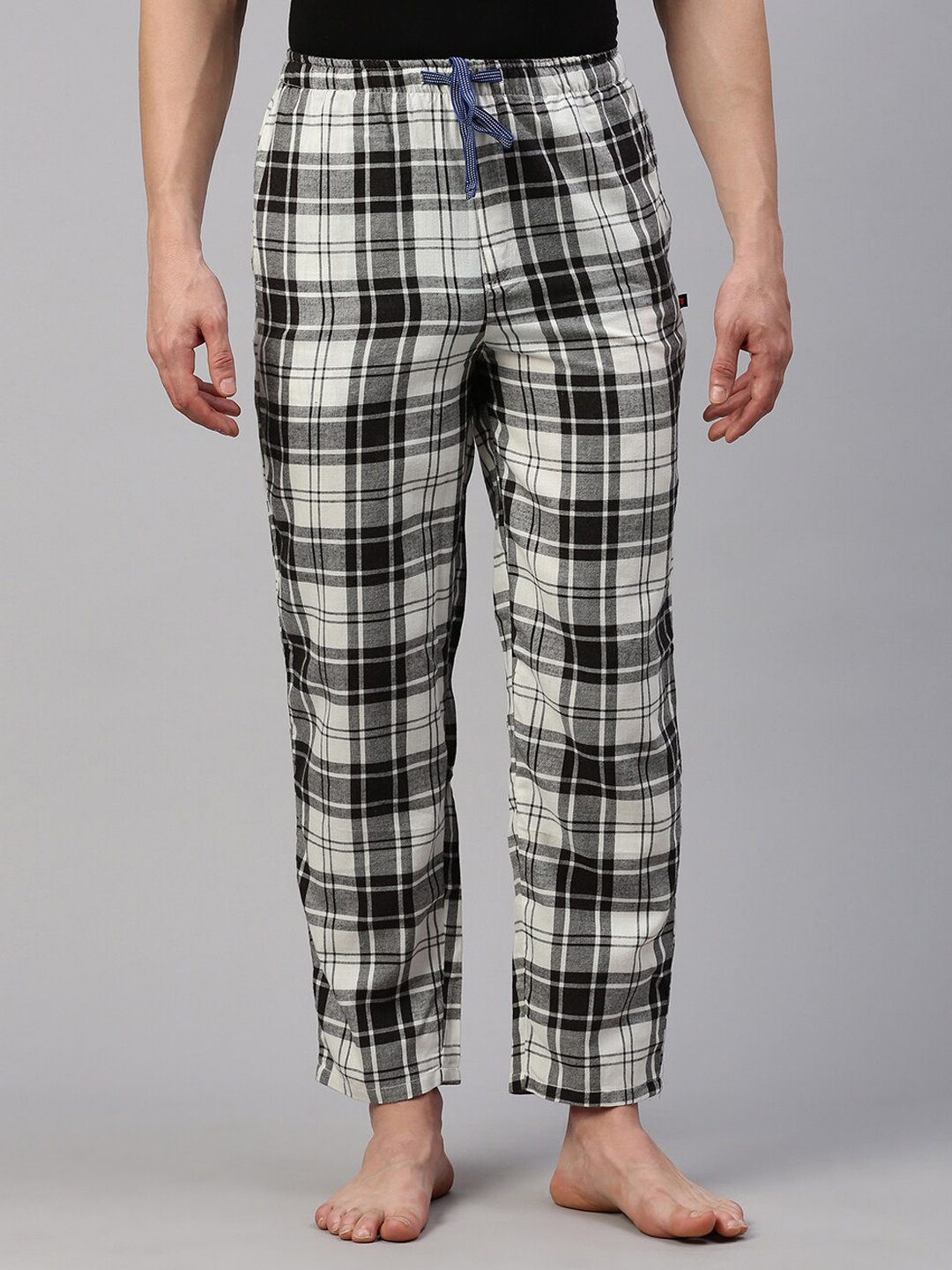 

Bareblow Men Checked Mid Rise Cotton Lounge Pants, White