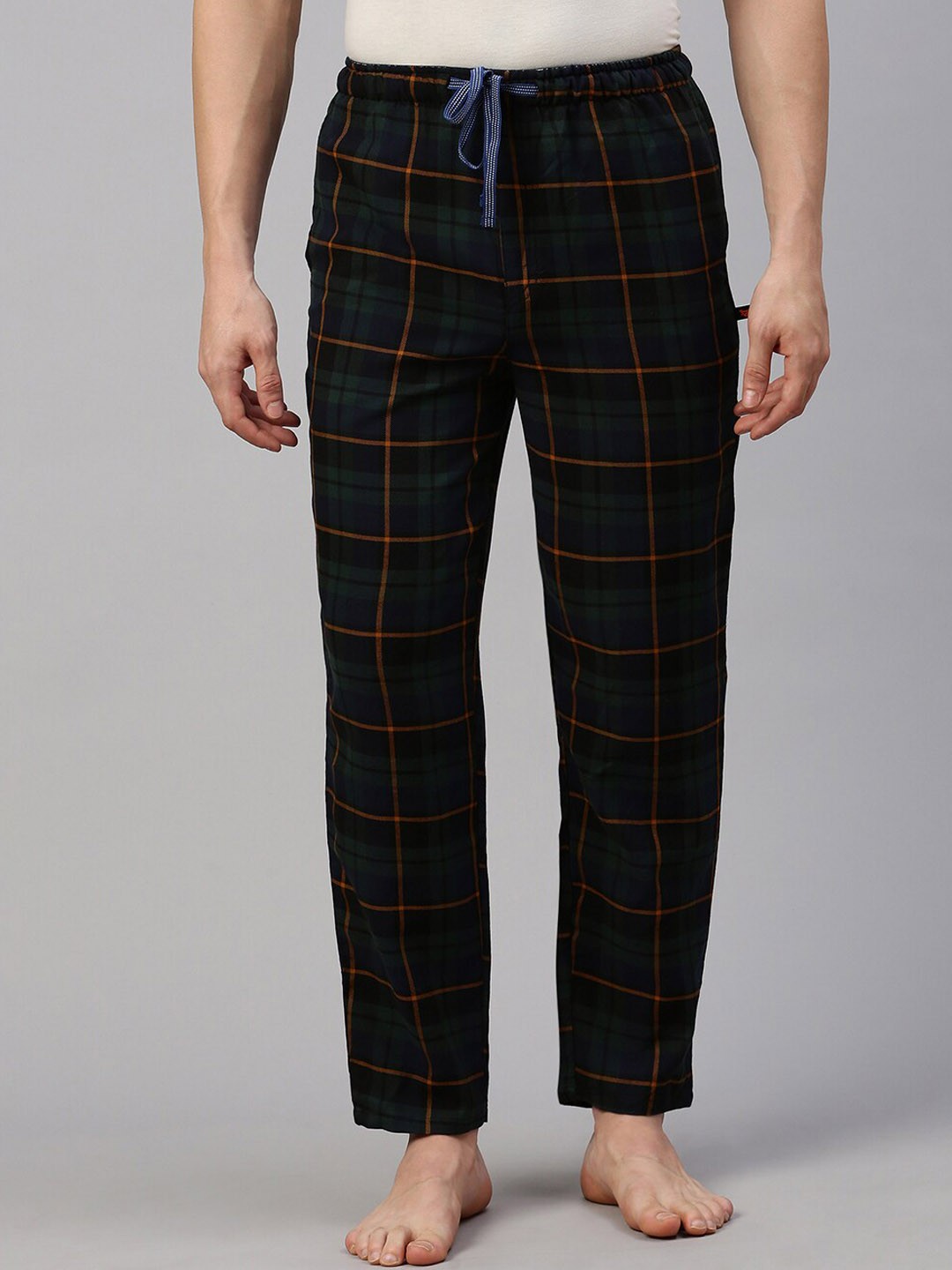 

Bareblow Men Checked Mid Rise Cotton Lounge Pants, Green