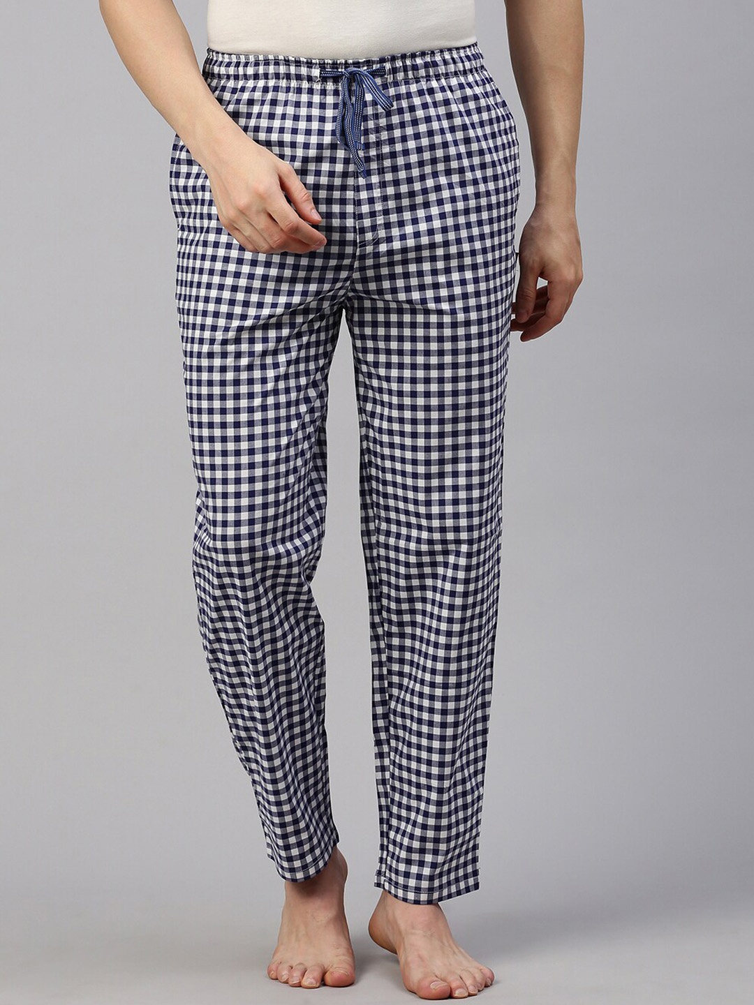 

Bareblow Men Checked Cotton Lounge Pants, Blue