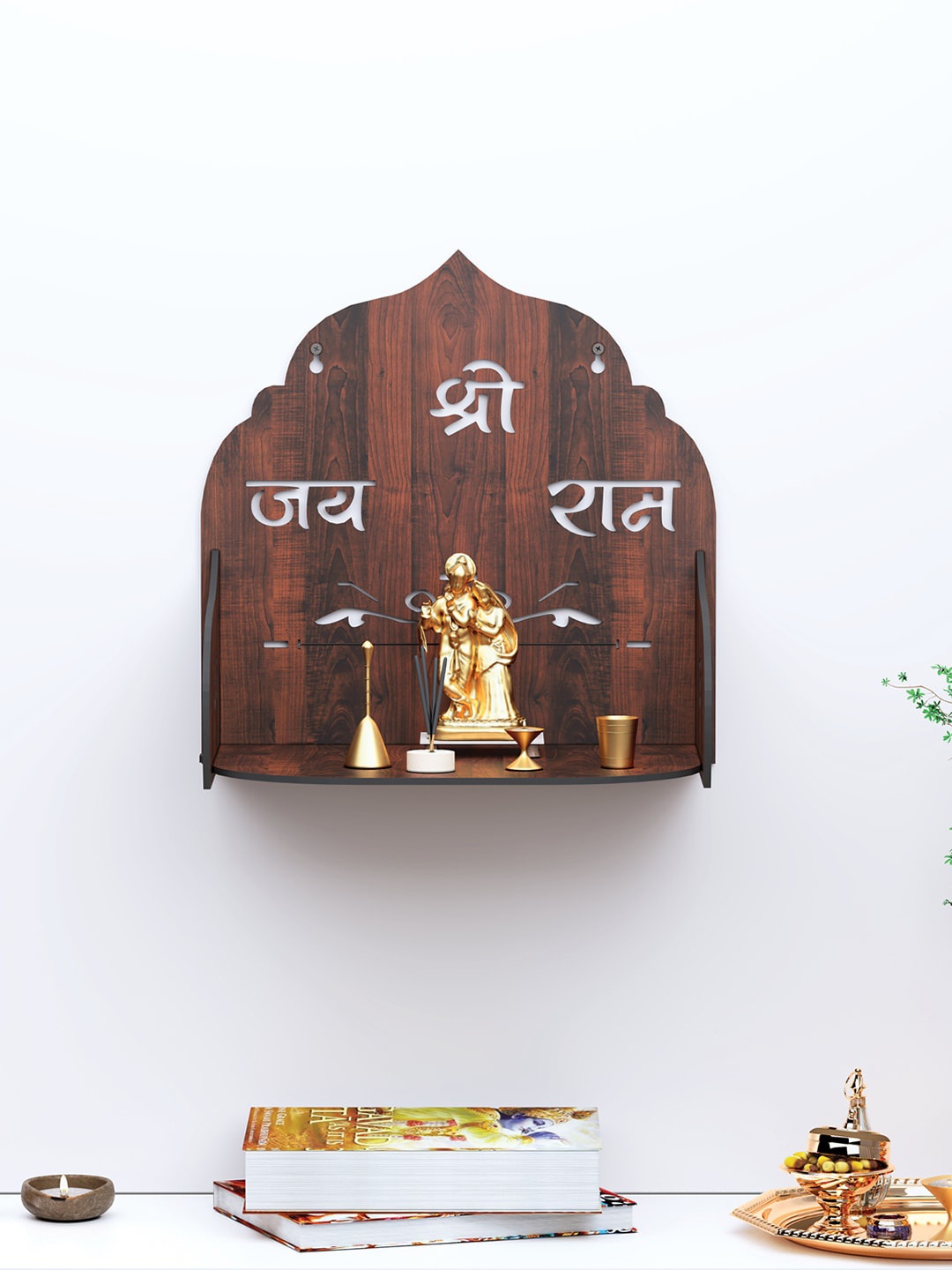 

RANDOM Brown Pooja Stand Wooden Wall Shelf