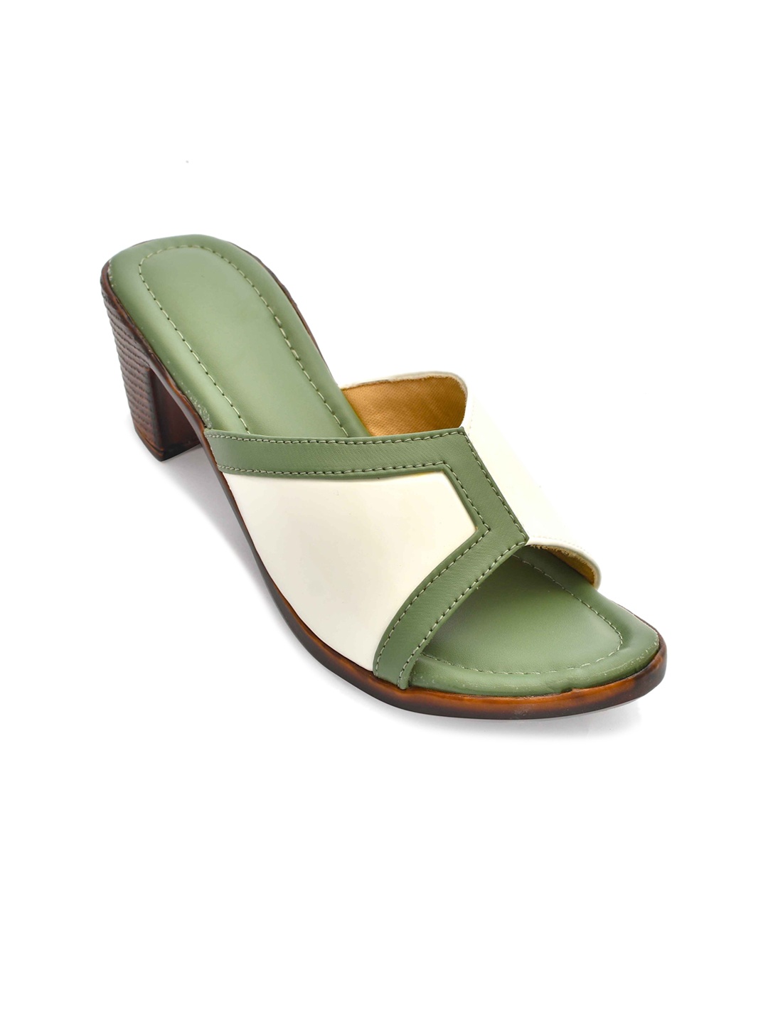 

Padvesh Colourblocked Open Toe Block Heels, Olive