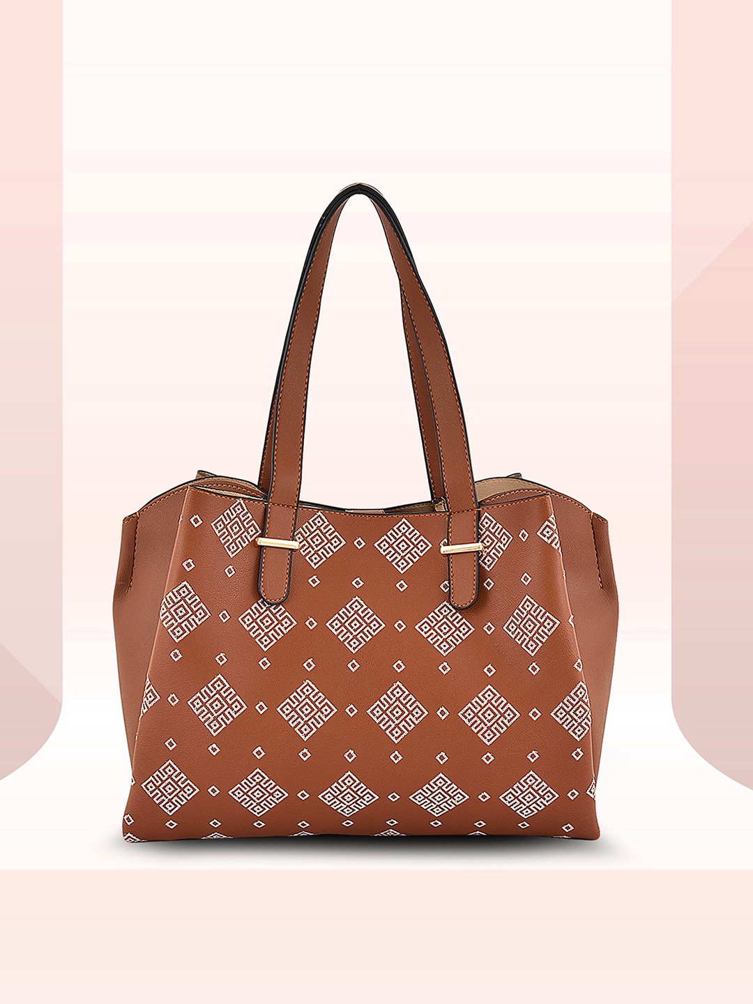 

Anouk Tan Geometric Printed Handheld Bag