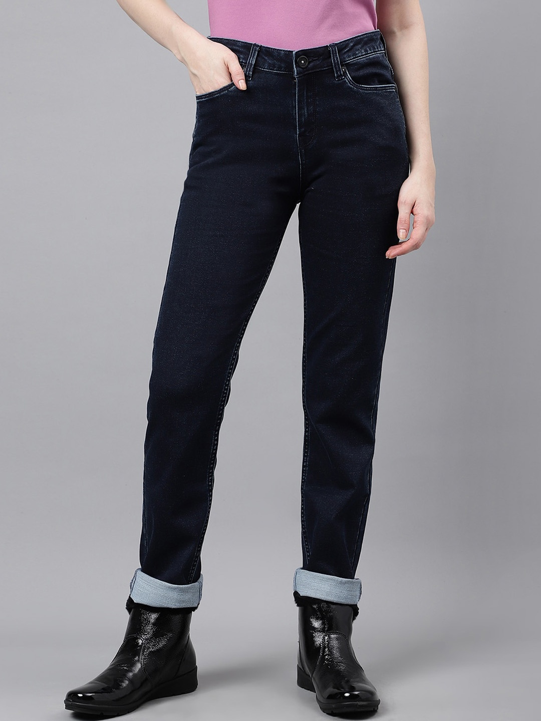 

Woodland Women Slim Fit Mid-Rise Clean Look Stretchable Jeans, Navy blue