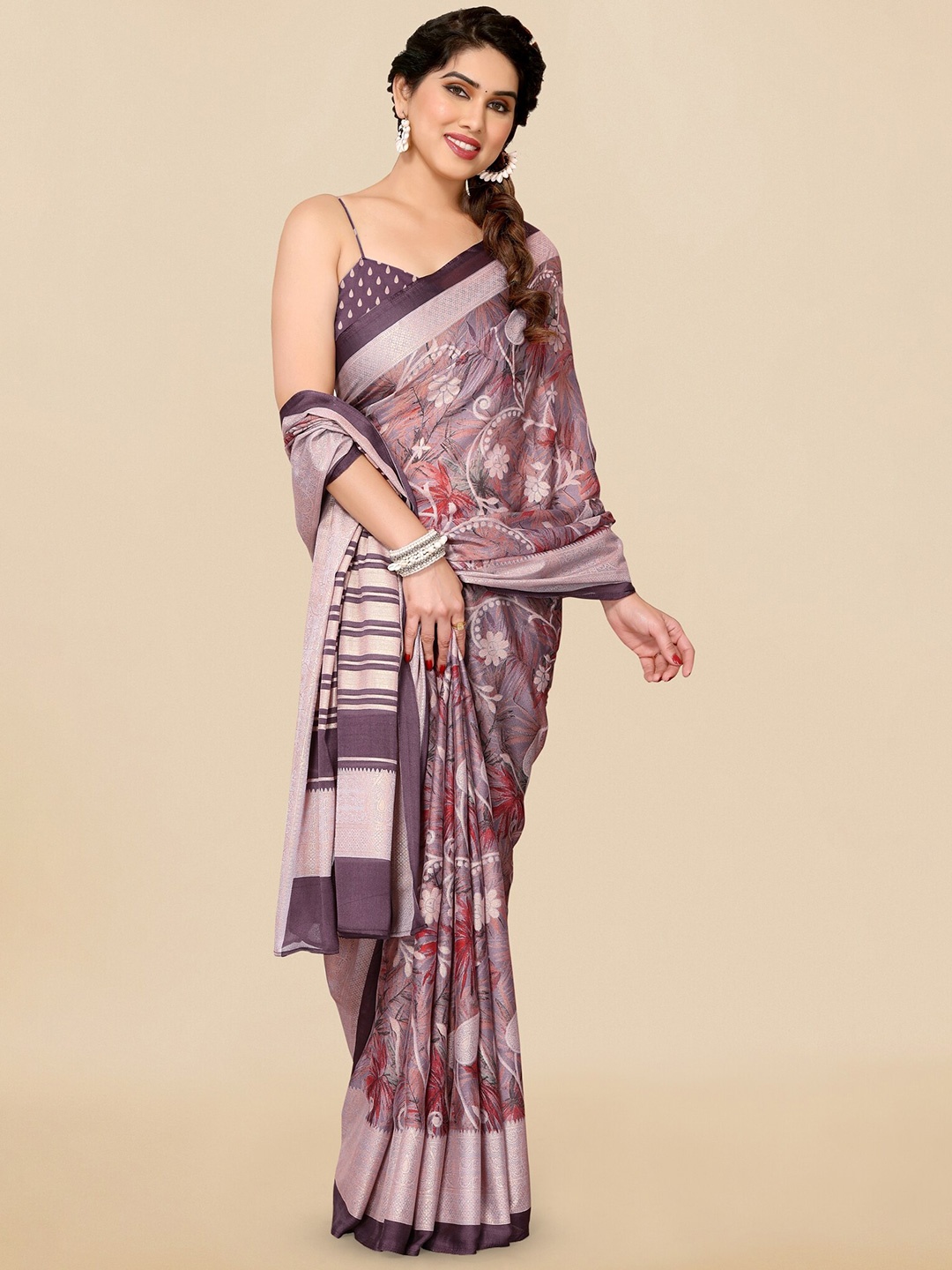 

MIRCHI FASHION Floral Printed Saree, Purple