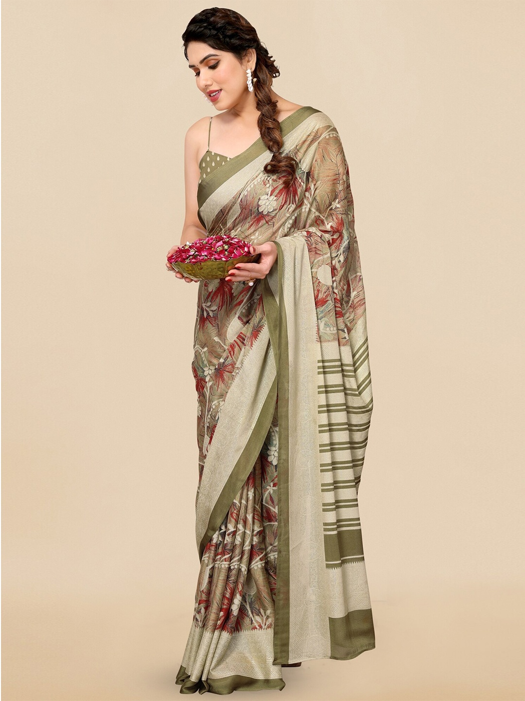 

MIRCHI FASHION Floral Printed Saree, Olive