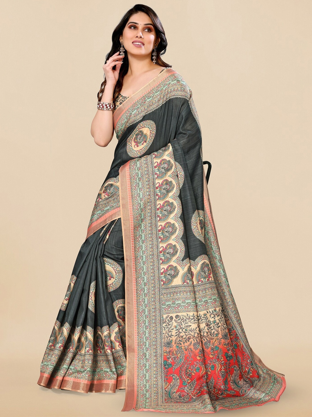 

MIRCHI FASHION Black Ethnic Motifs Printed Saree
