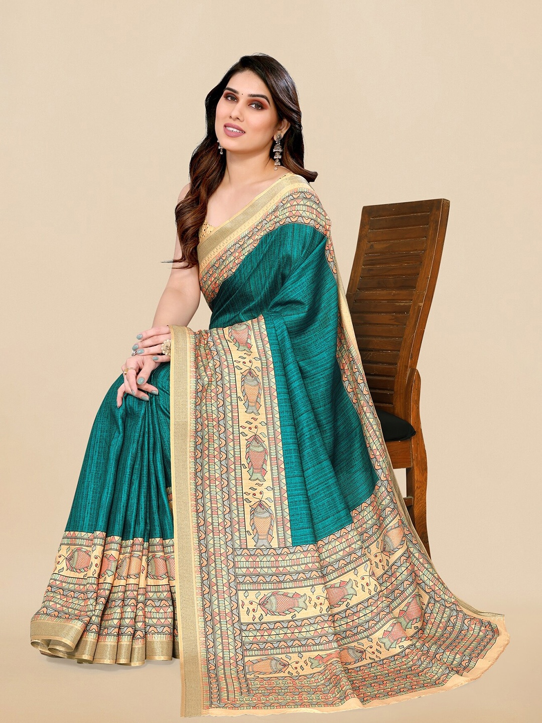 

MIRCHI FASHION Ethnic Motifs Printed Saree, Teal