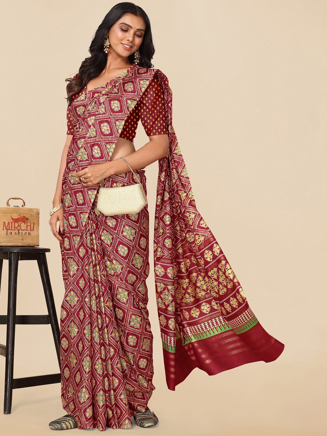 

MIRCHI FASHION Ethnic Motifs Printed Patola Saree, Maroon