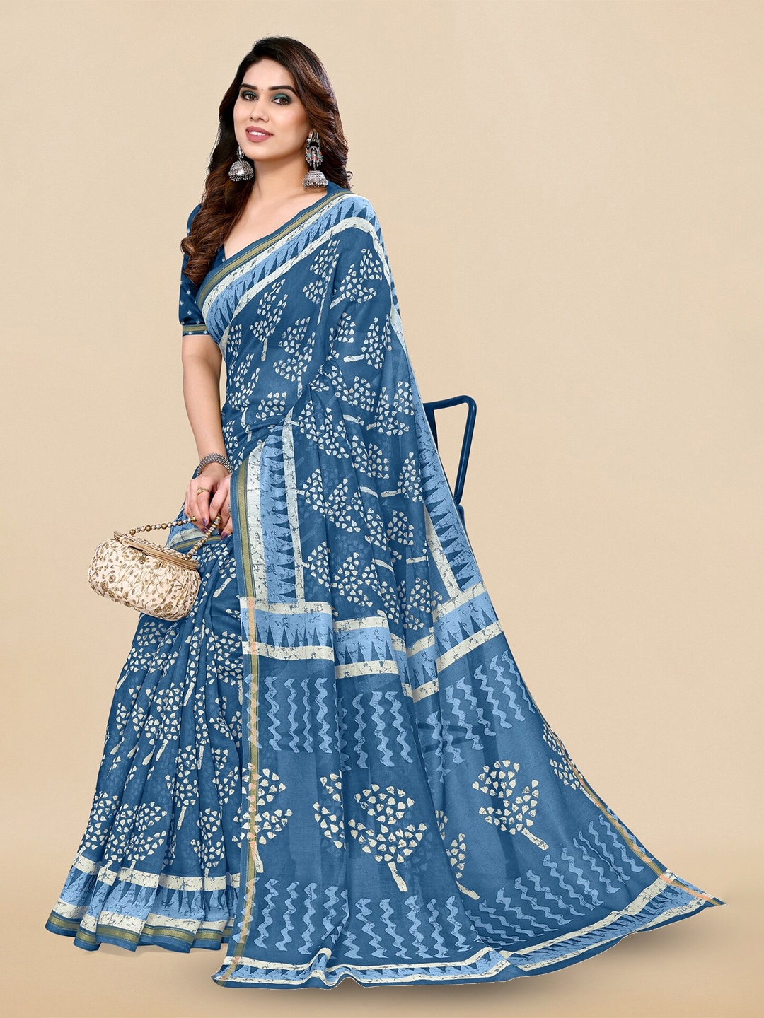 

MIRCHI FASHION Ethnic Motifs Printed Block Print Saree, Blue