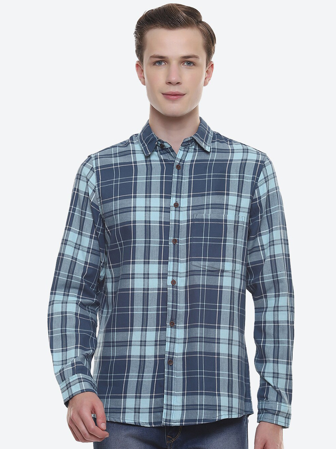 

2Bme Tartan Checks Cotton Casual Shirt, Blue