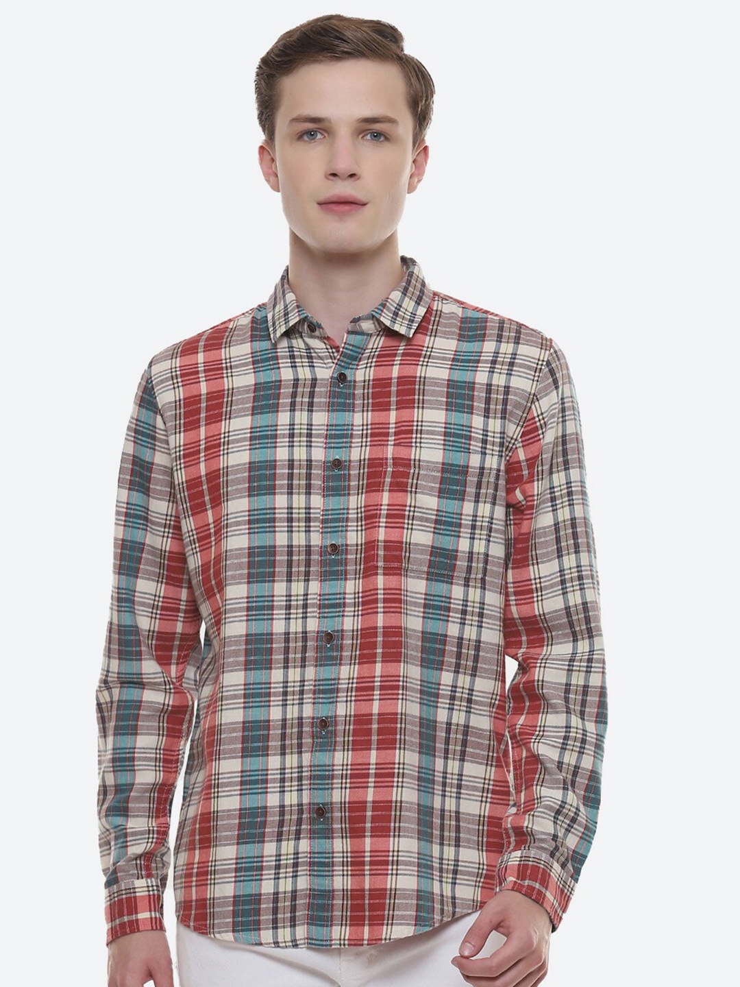 

2Bme Tartan Checks Cotton Casual Shirt, Grey