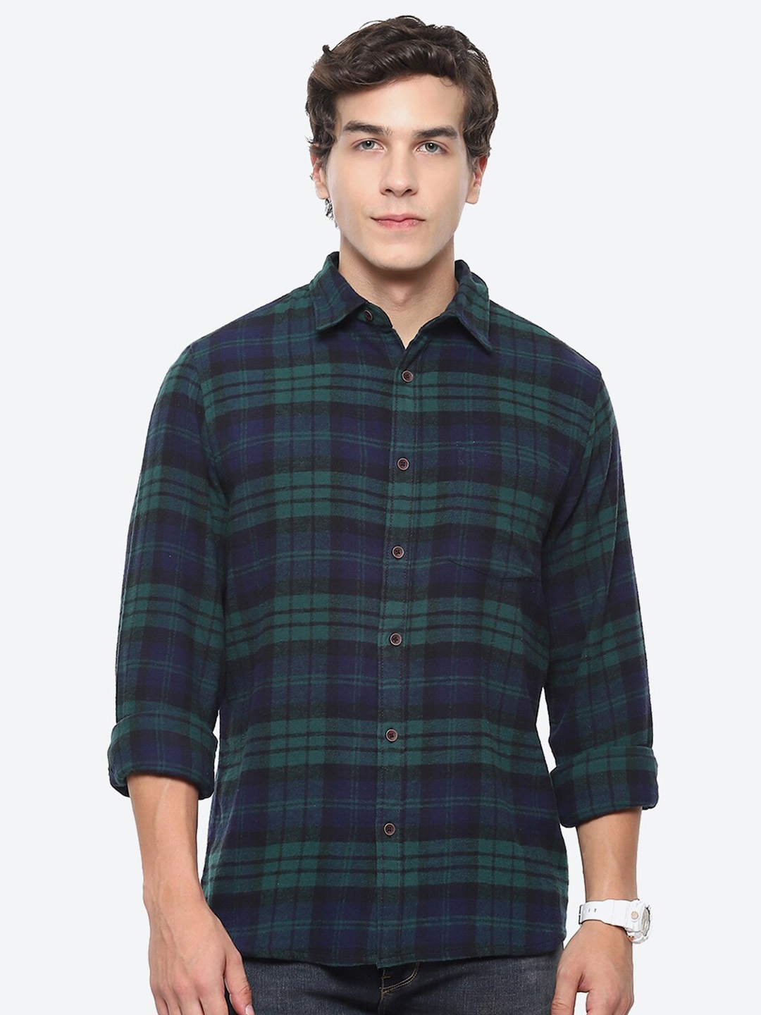 

2Bme Tartan Checks Flannel Cotton Casual Shirt, Green