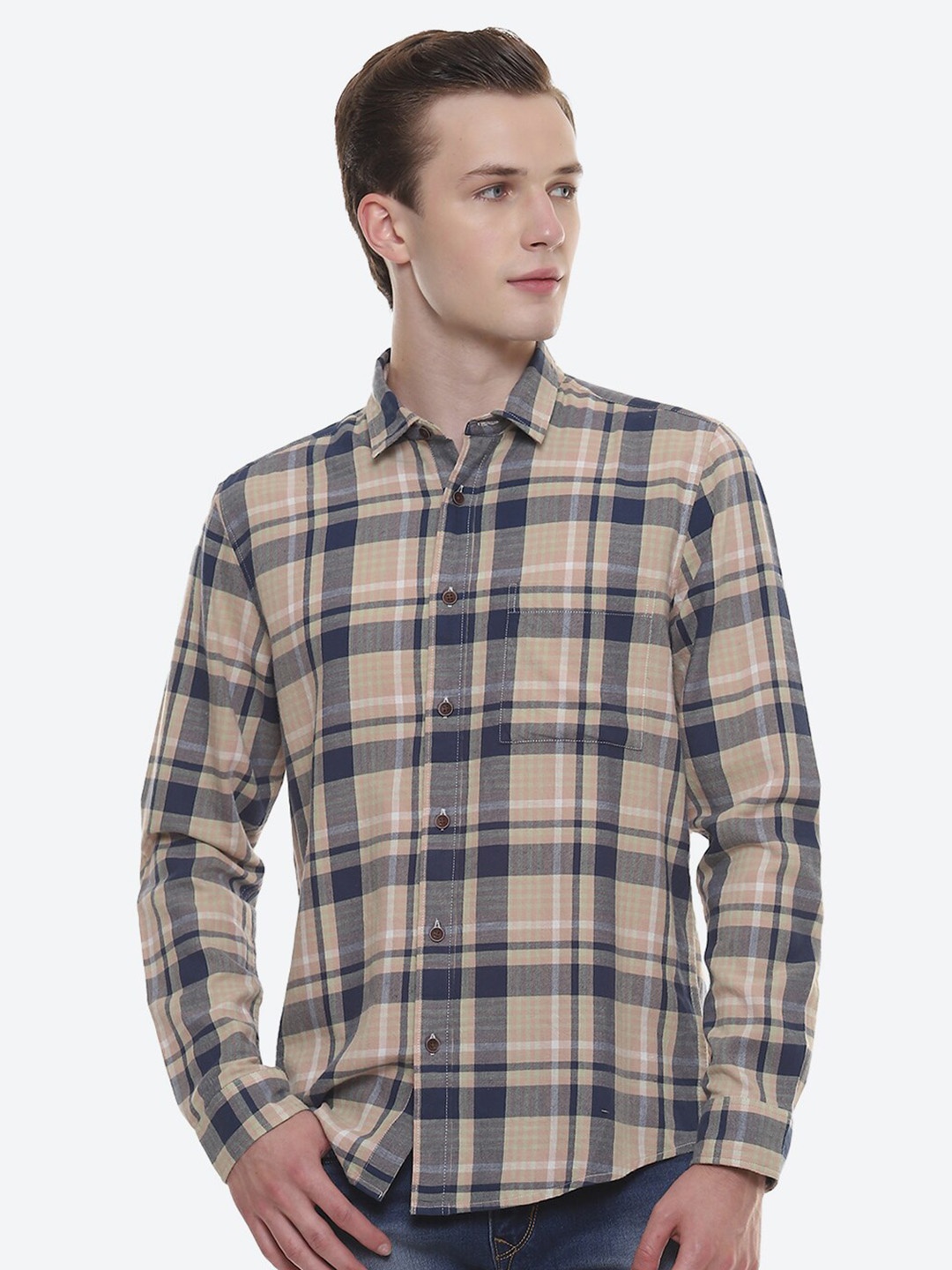 

2Bme Tartan Checks Cotton Casual Shirt, Blue
