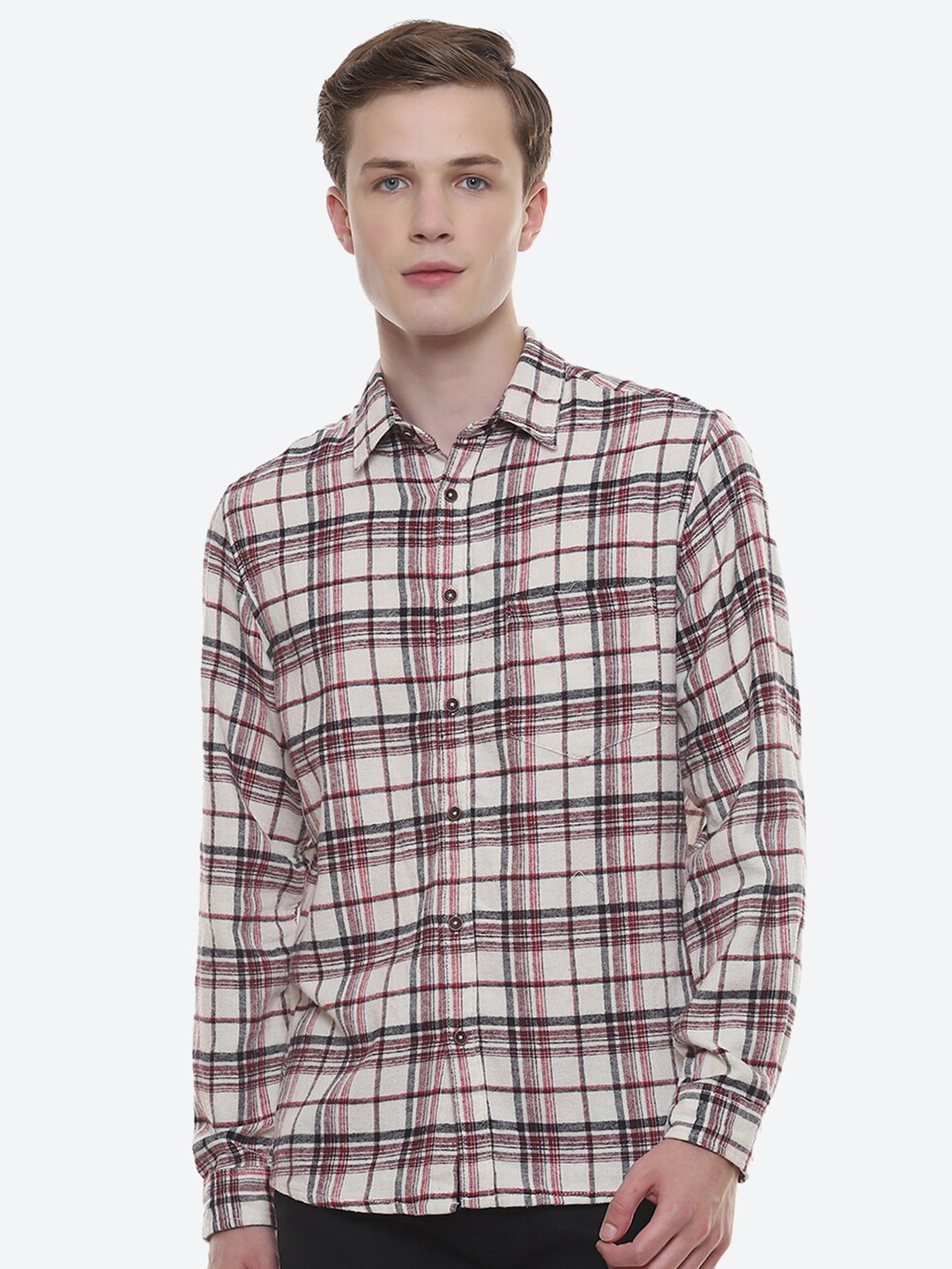 

2Bme Tartan Checks Flannel Cotton Casual Shirt, White
