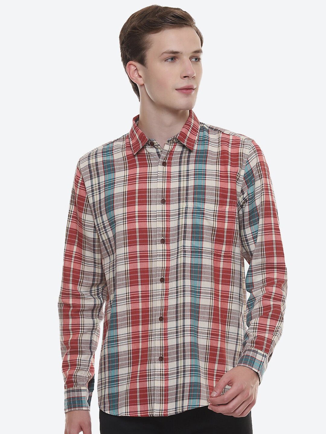 

2Bme Tartan Checks Cotton Casual Shirt, Off white