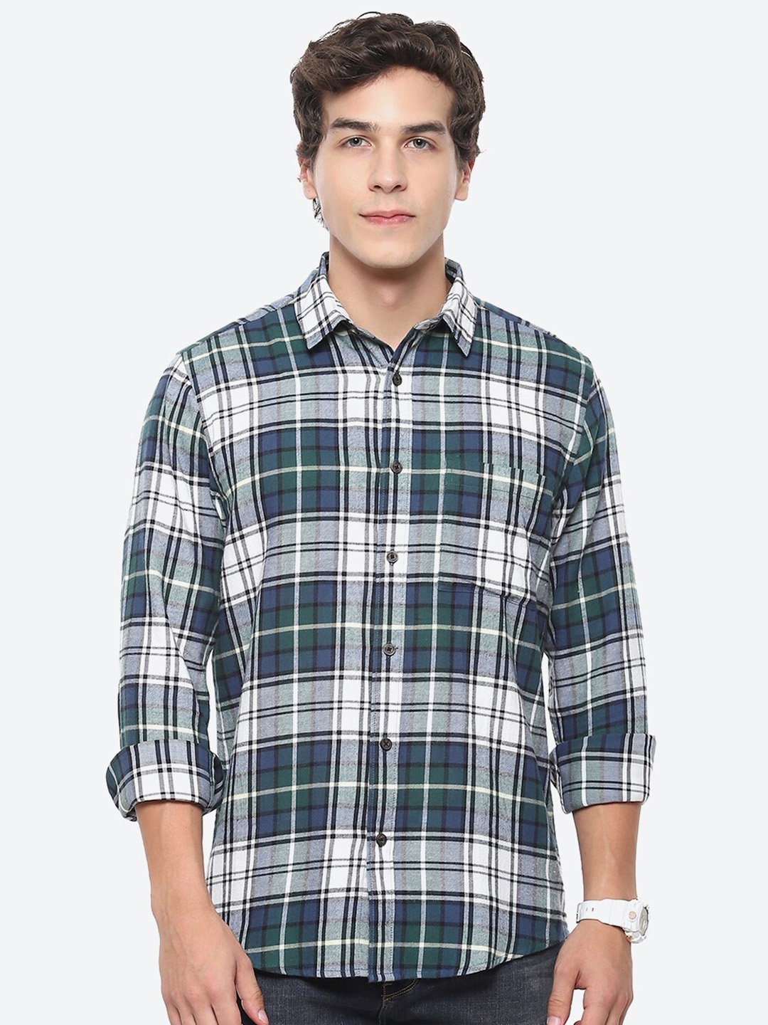 

2Bme Tartan Checked Cotton Casual Shirt, Green