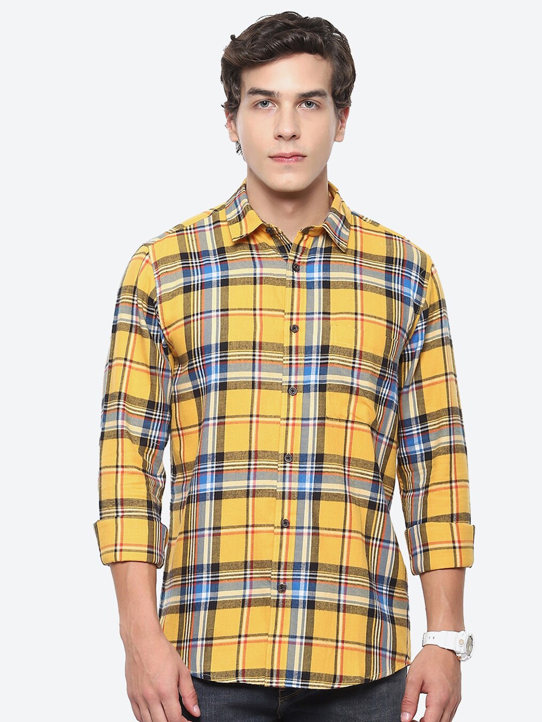 

2Bme Tartan Checked Cotton Casual Shirt, Yellow