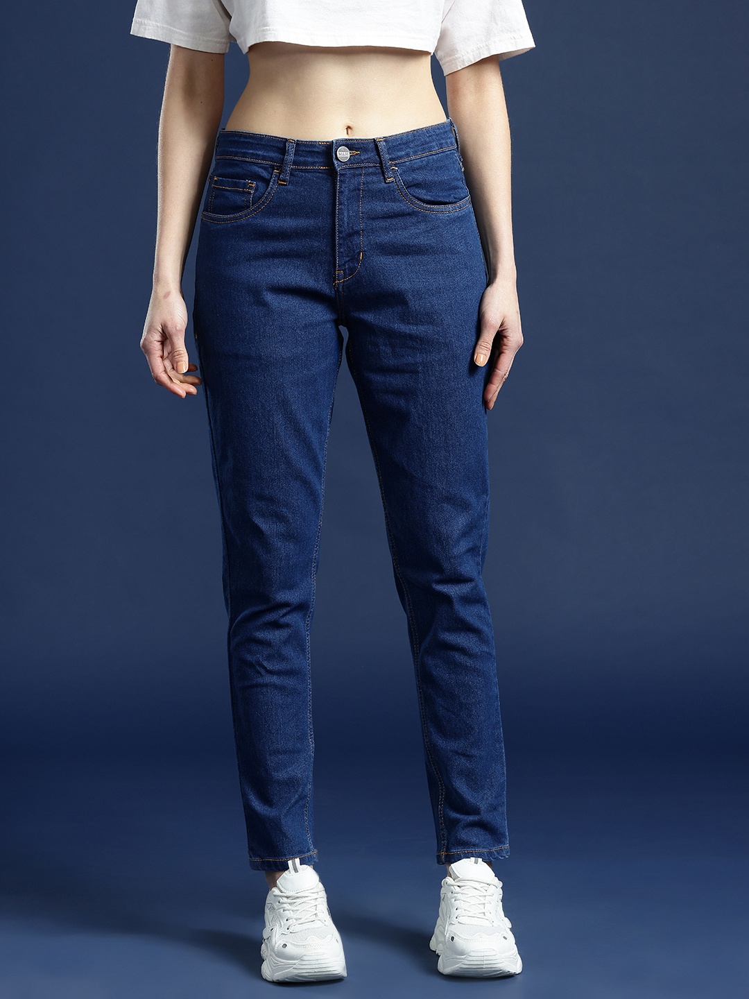 

Mast & Harbour Women Mom Fit Stretchable Jeans, Blue