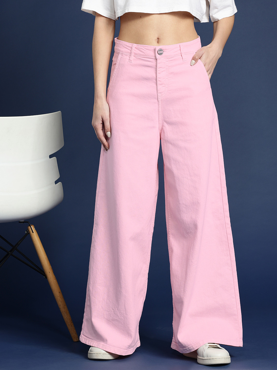 

Mast & Harbour Women Super Wide Leg Jeans, Pink