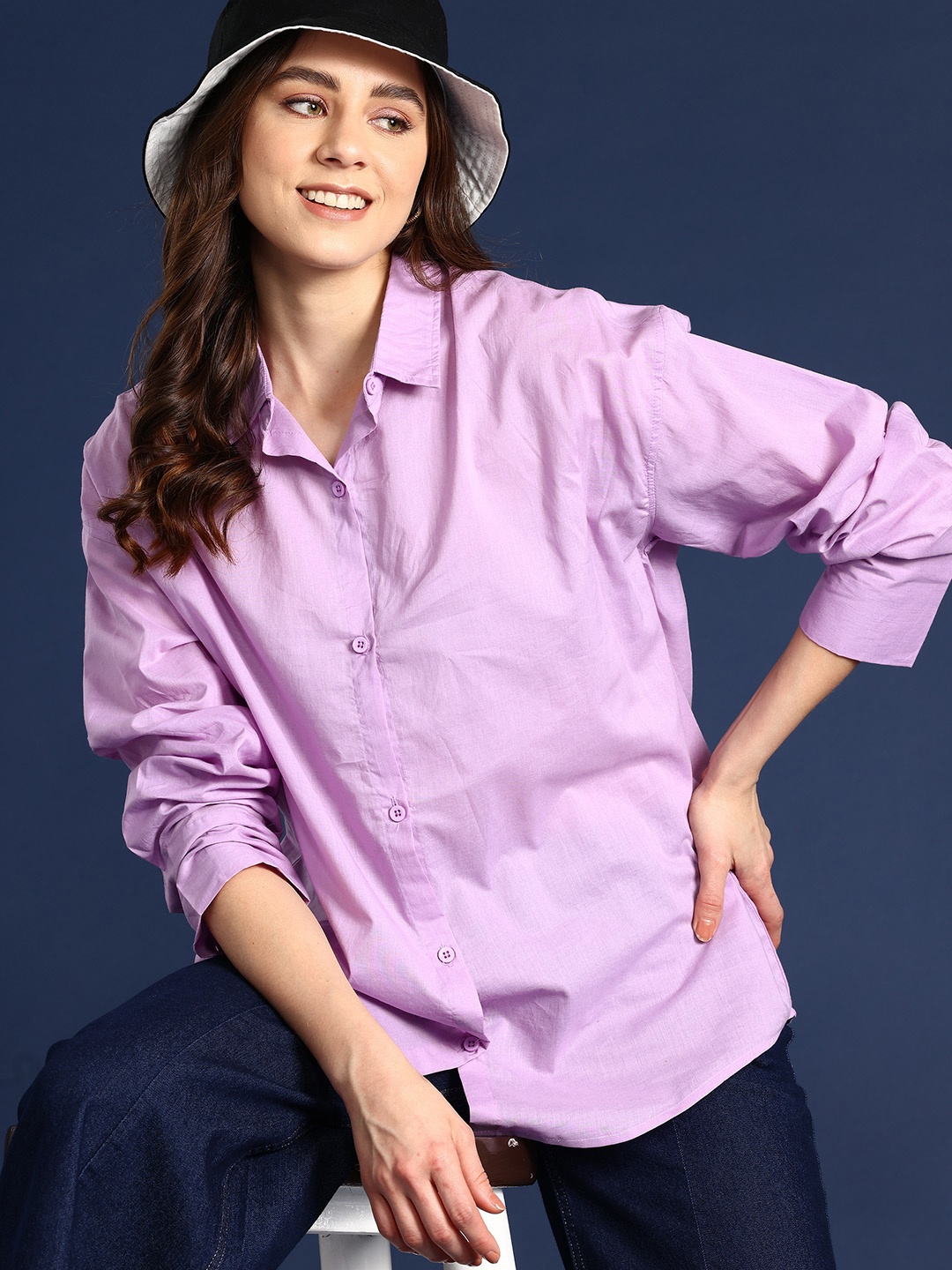 

Mast & Harbour Women Solid Pure Cotton Casual Shirt, Lavender