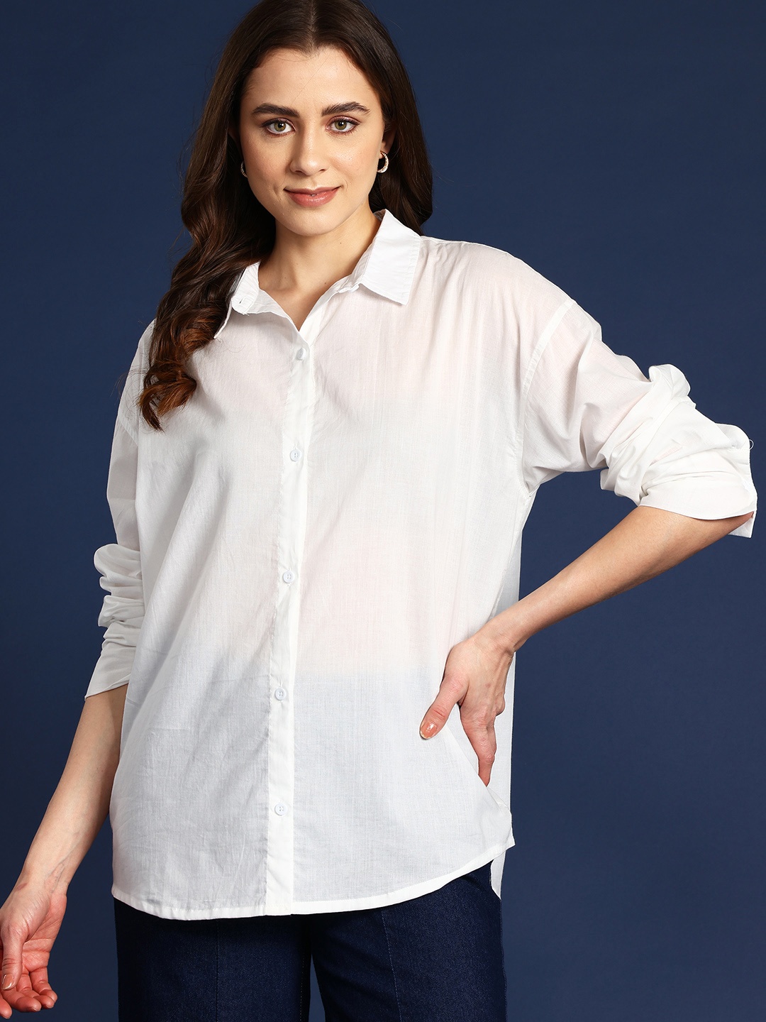 

Mast & Harbour Women Solid Pure Cotton Casual Shirt, White