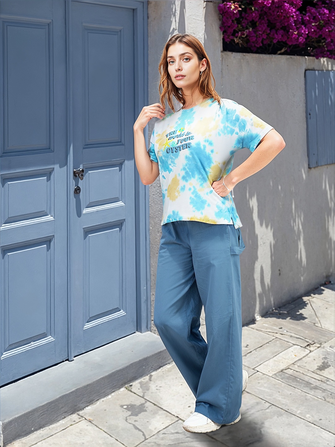 

Mast & Harbour Women Pure Cotton Trousers, Blue