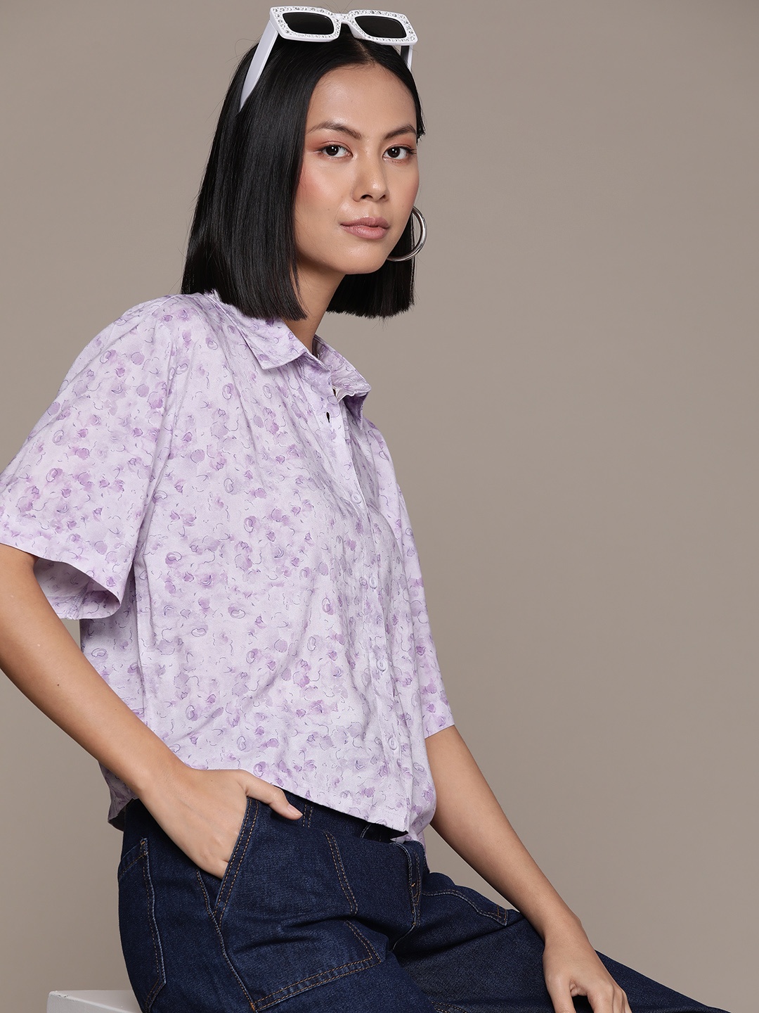 

The Roadster Lifestyle Co. Boxy Printed Casual Shirt, Lavender