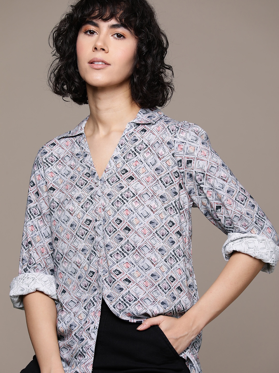 

The Roadster Lifestyle Co. Printed Puff Sleeves Shirt, Blue
