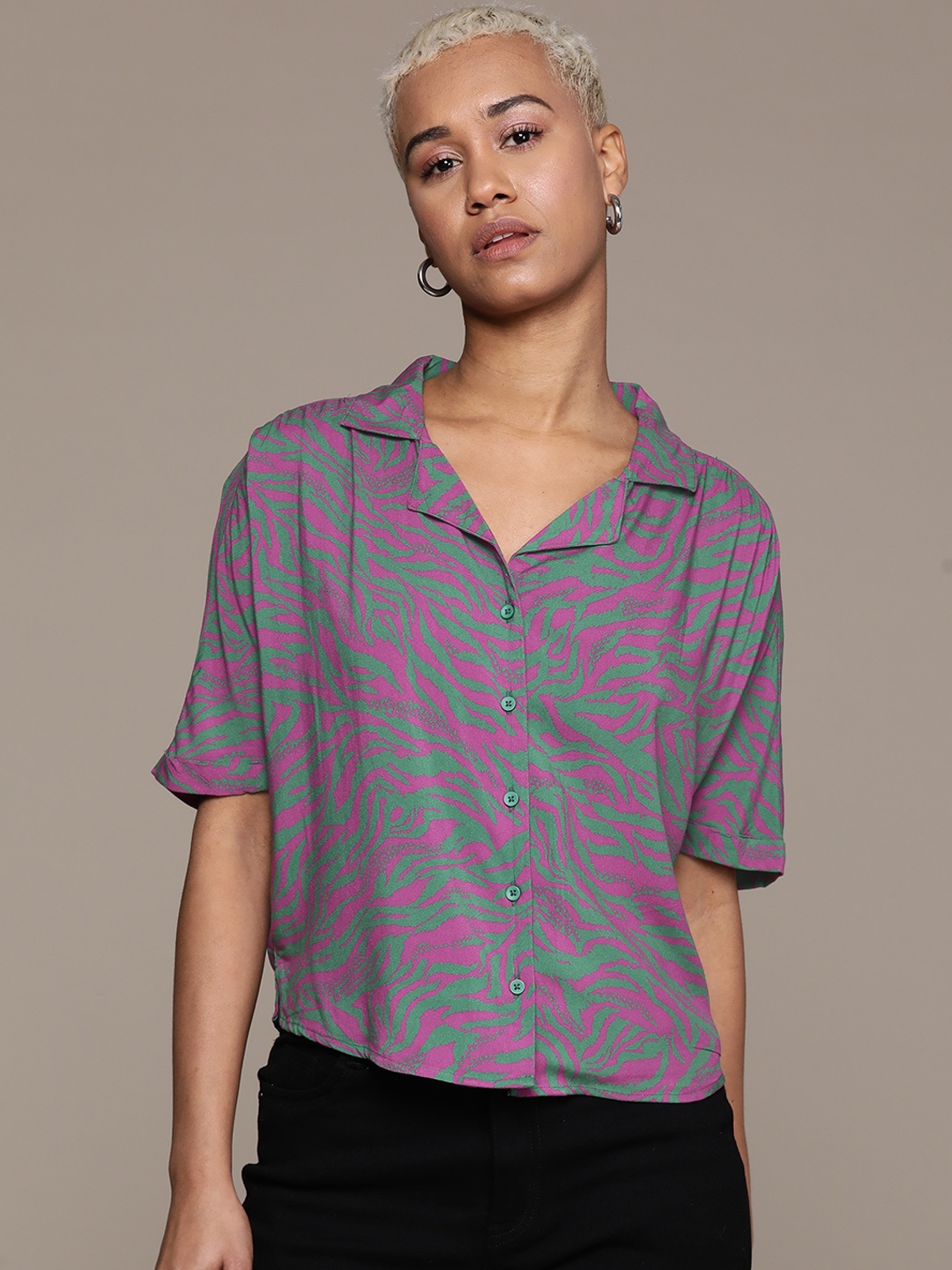 

The Roadster Lifestyle Co. Printed Extended Sleeves Casual Shirt, Purple