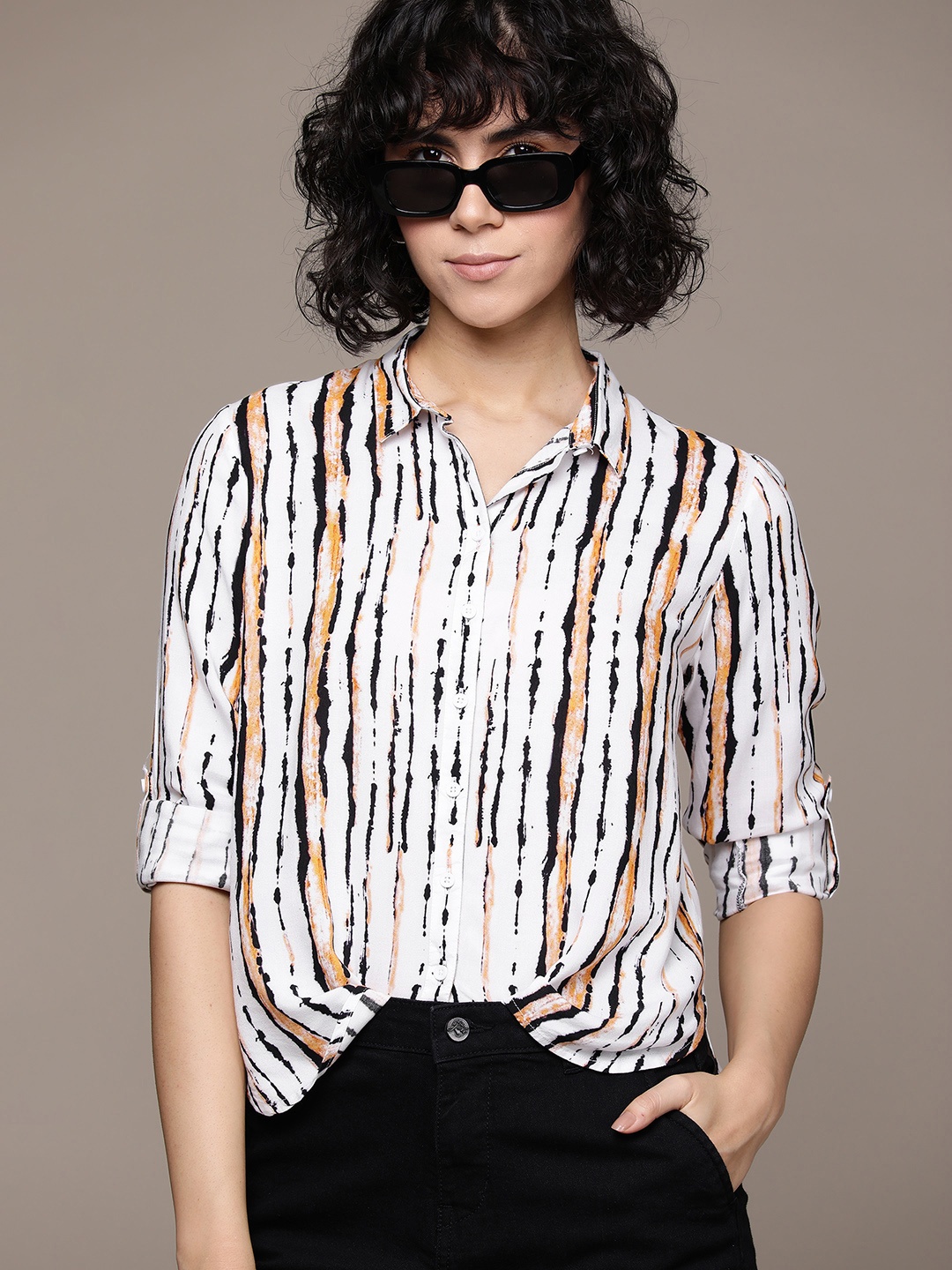 

The Roadster Lifestyle Co. Women Printed Casual Shirt, White