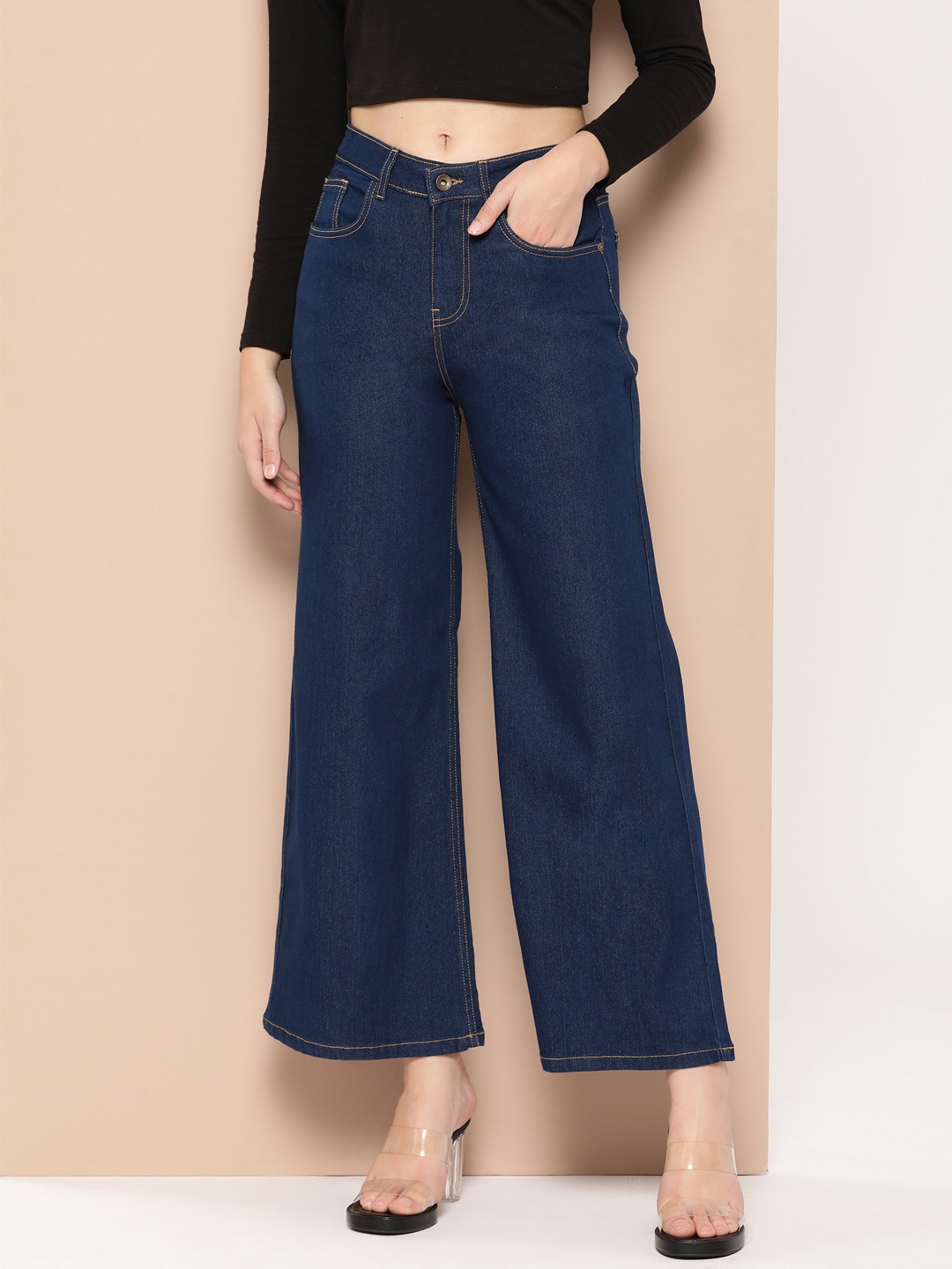 

Chemistry Women Wide Leg High-Rise Stretchable Jeans, Navy blue