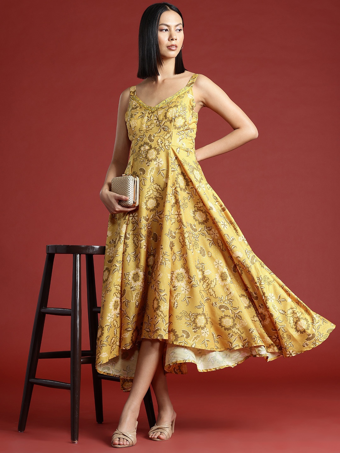 

Routes by All About You Floral Print Fit & Flare Midi Dress, Mustard