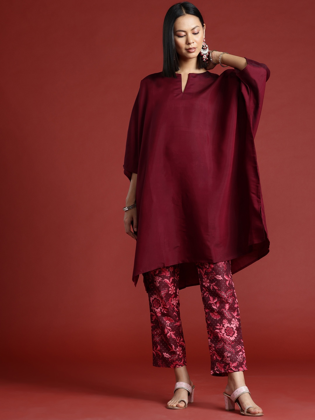 

all about you Kaftan Kurta with Trousers, Maroon