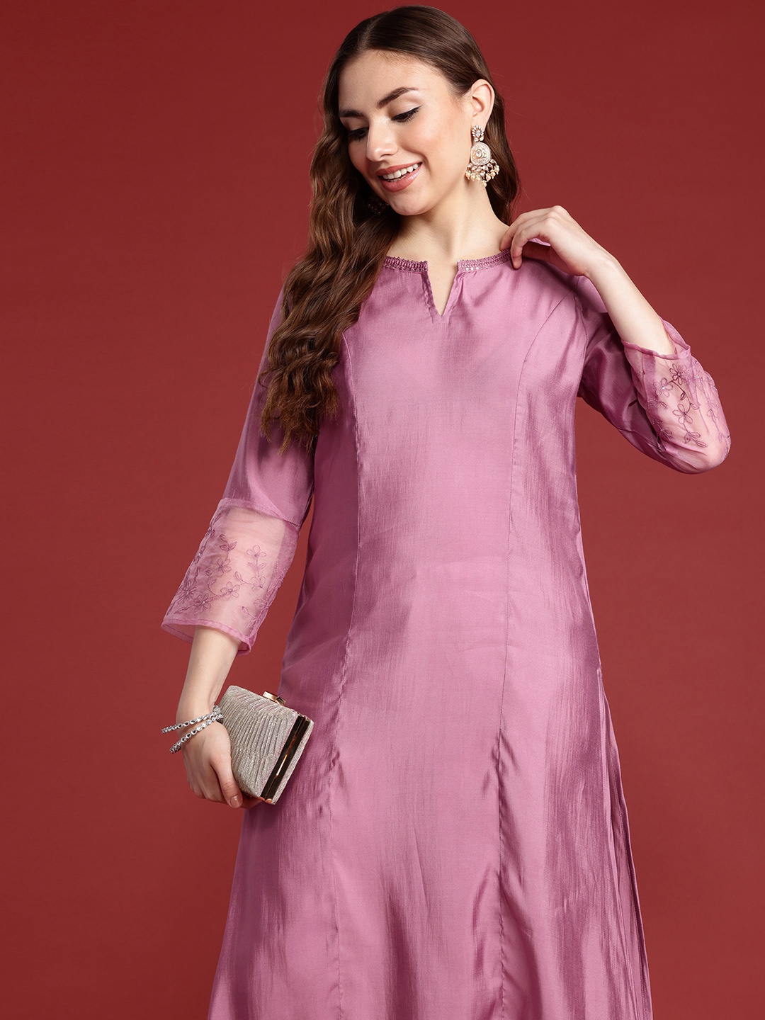 

all about you Embroidered Detail Kurta, Mauve