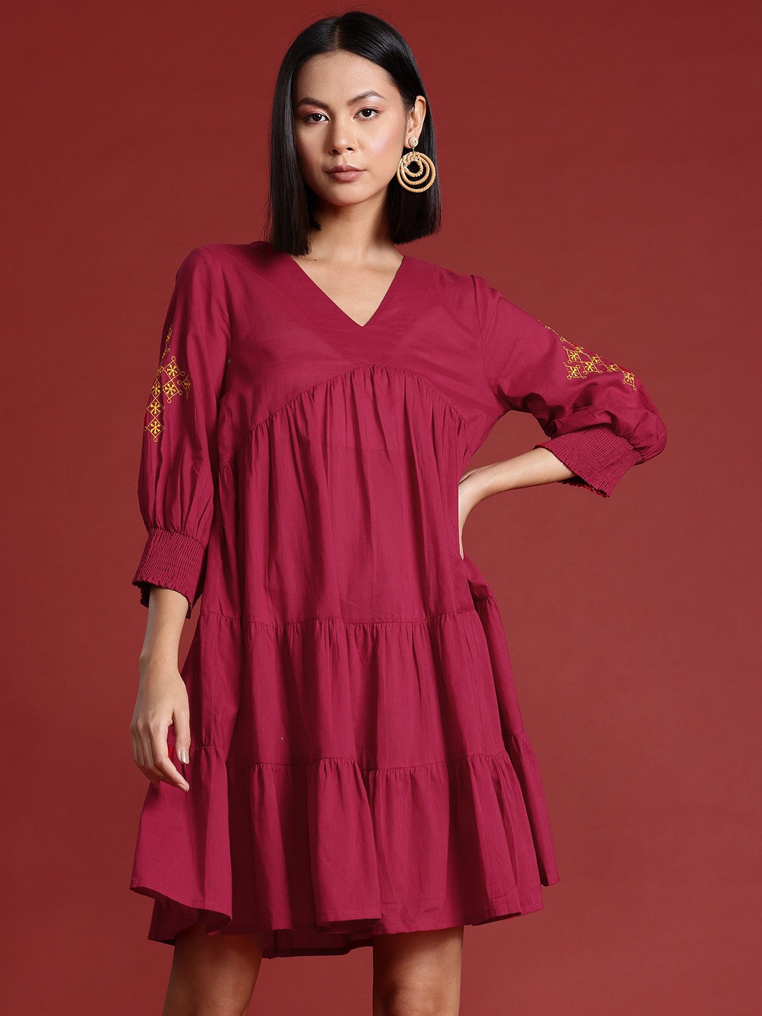 

Routes by All About You Pure Cotton Empire Dress, Burgundy