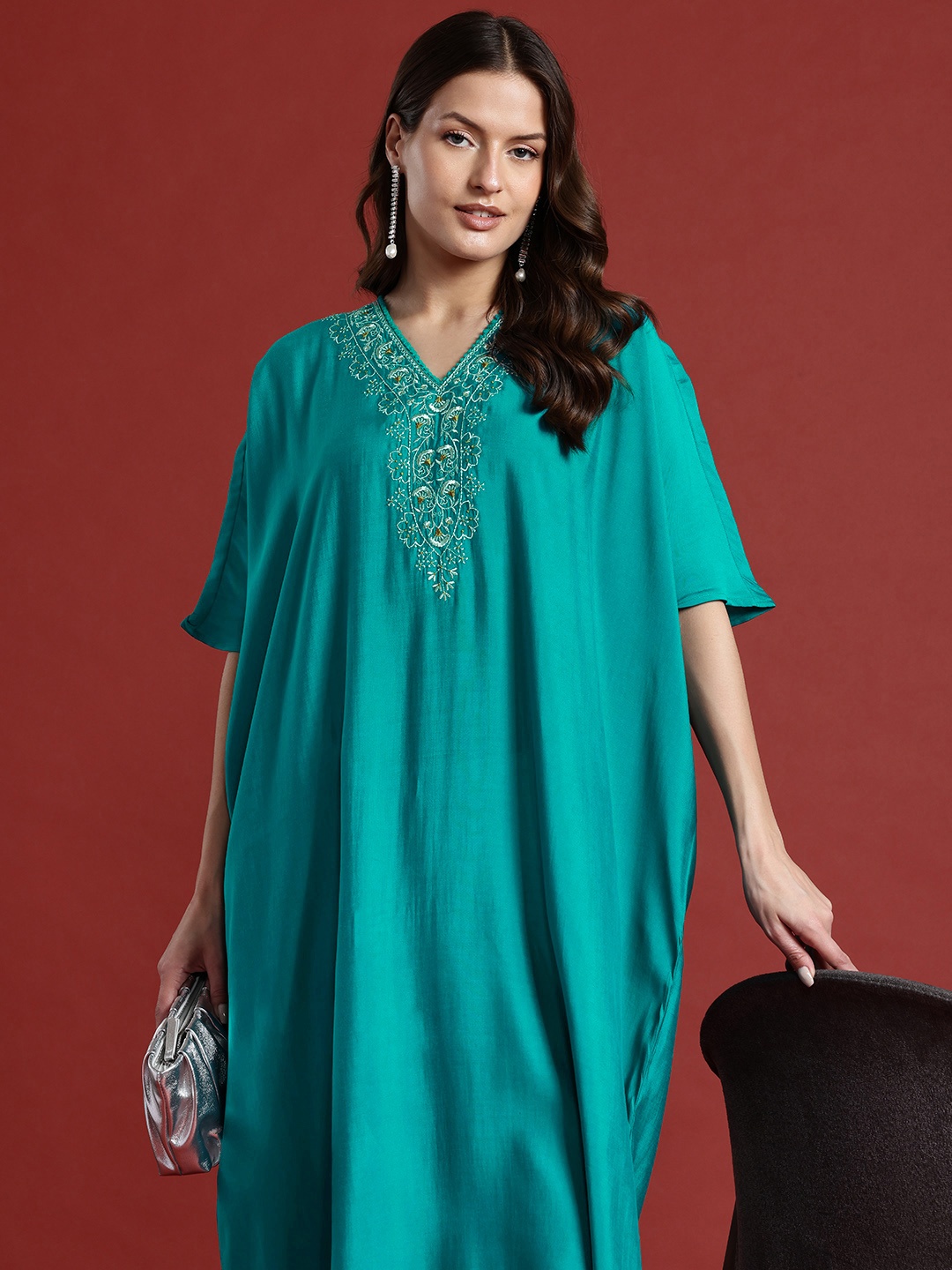 

all about you Thread-Work Kaftan Kurta, Teal