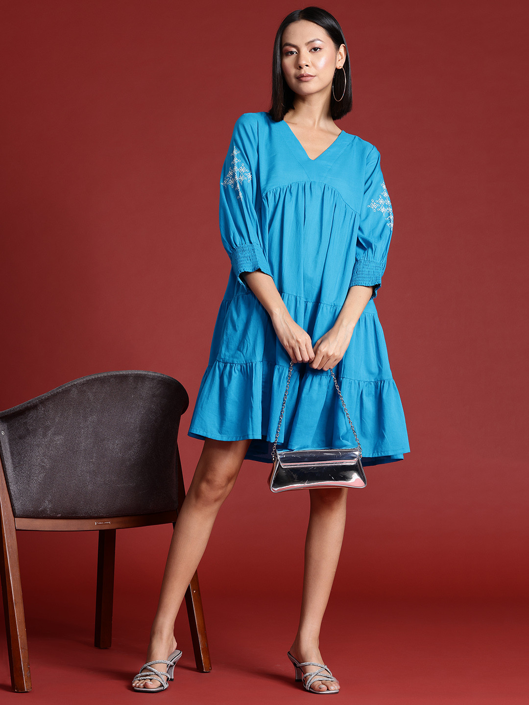 

all about you Pure Cotton Empire Dress, Blue