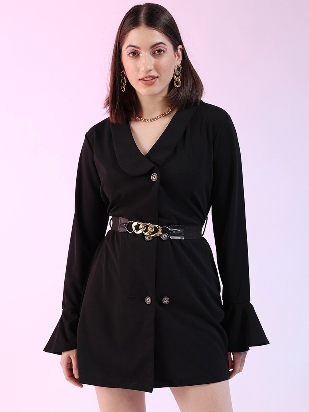 

Freehand by The Indian Garage Co Black Bell Sleeve Blazer Midi Dress
